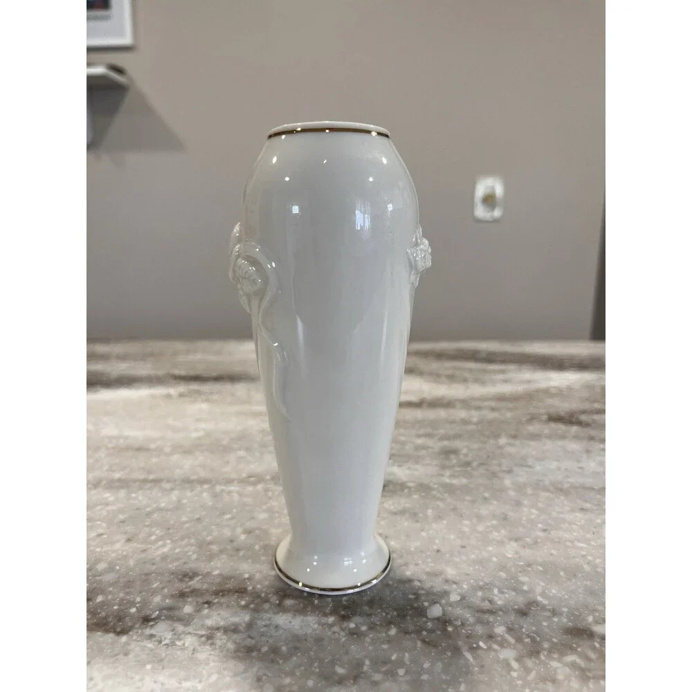 Rose Blossom Bud Vases, Ivory 24k Gold trim 5.75